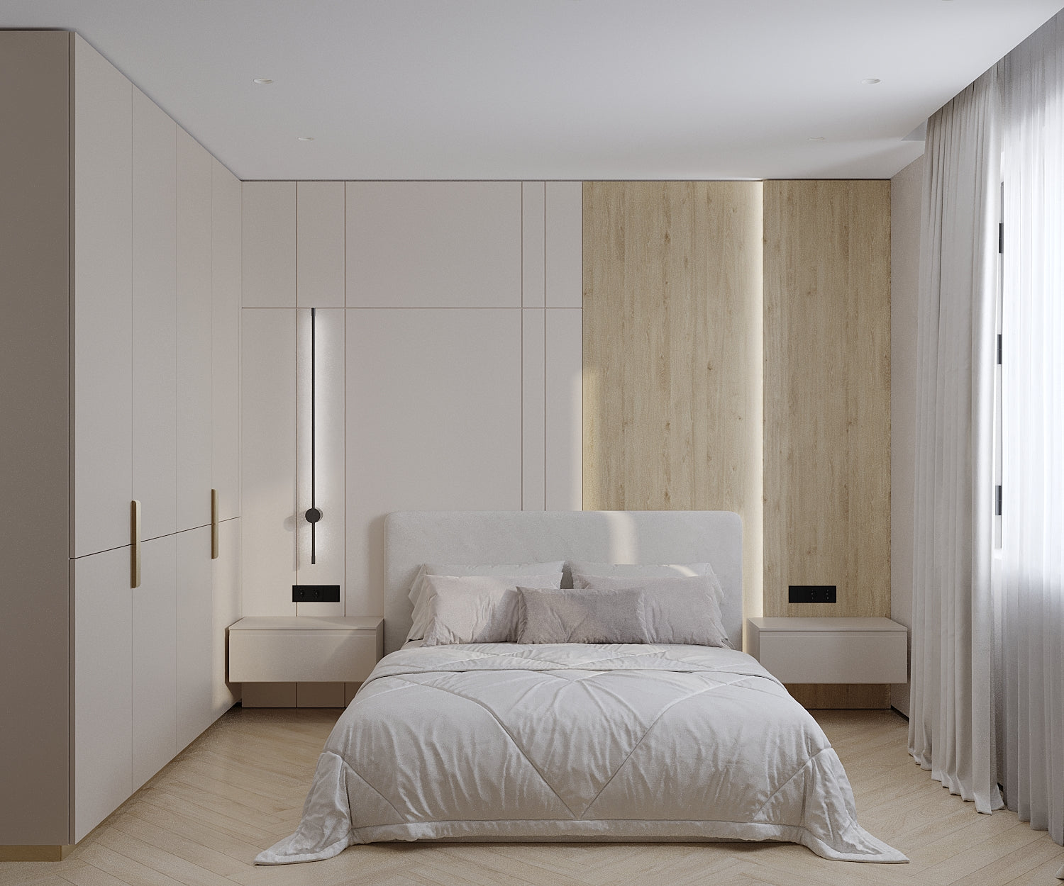 Panou cu lumini și set pat dormitor